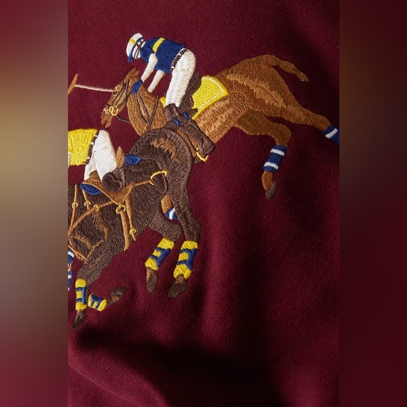 Men's Burgundy Polo Embroidered Hoodie - Picture 7 of 8